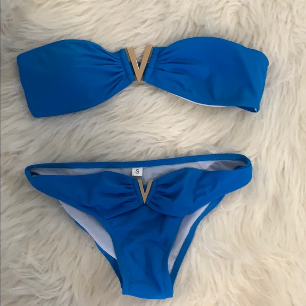 NWOT Blue 2 Piece Bikini Swim Wear W Gold Sz S
